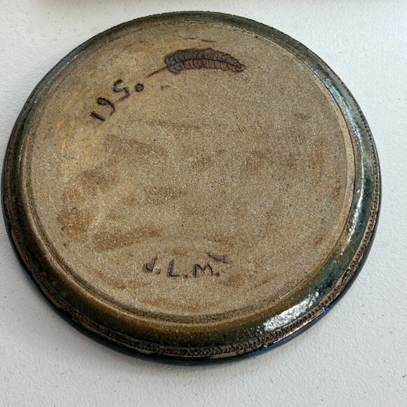 Art Studio Pottery Hand Thrown Blue Pottery Plate Signed Dish Bowl Stoneware 9" - Picture 5 of 13